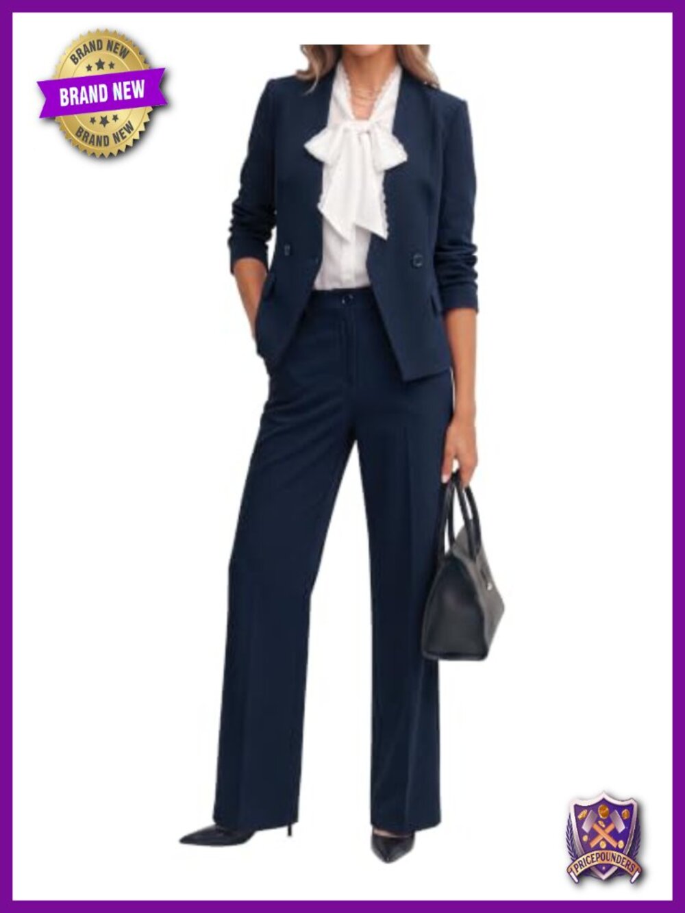 luvamia Women's 2 Piece Pantsuit Set Business Casual Blazer Wide Leg Trousers